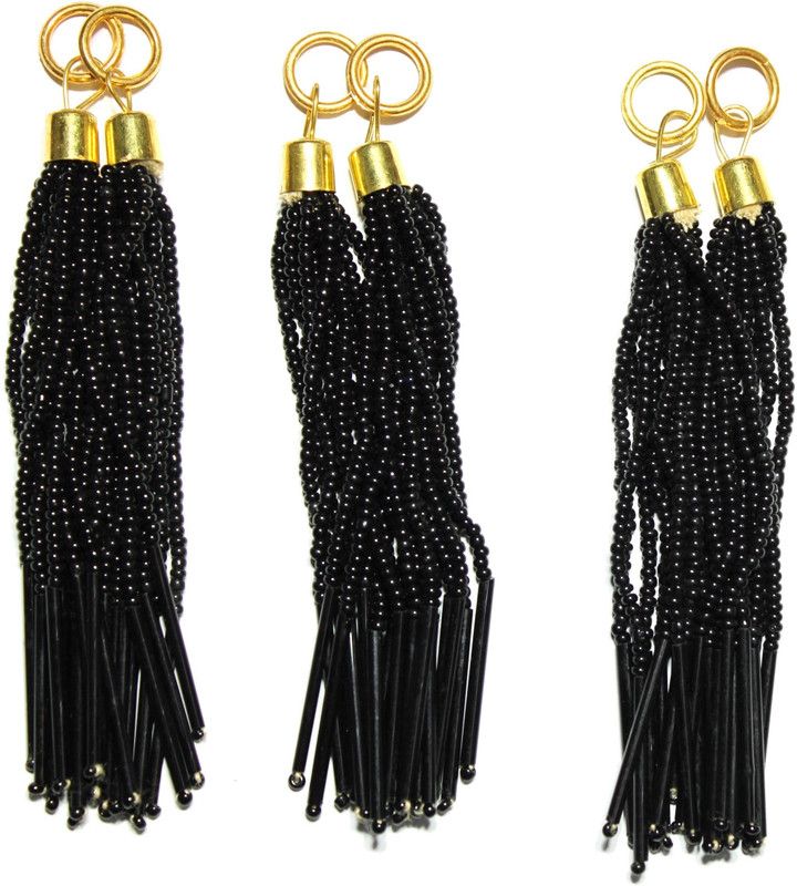 Fashionhaat Stylish and Ethnic Acrylic Black Pearls Tassel Women's Ethnic Work Hanging Black Latkan for Saree Blouse Dupatta Lehenga Gowns (Set of 3 Pairs) (Black) Brooch  (Black)
