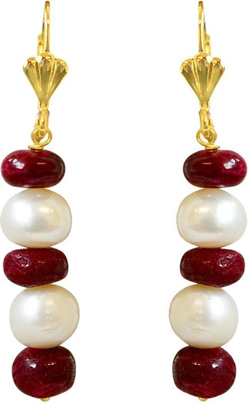 White Goddess Pearl, Ruby Metal Drops & Danglers