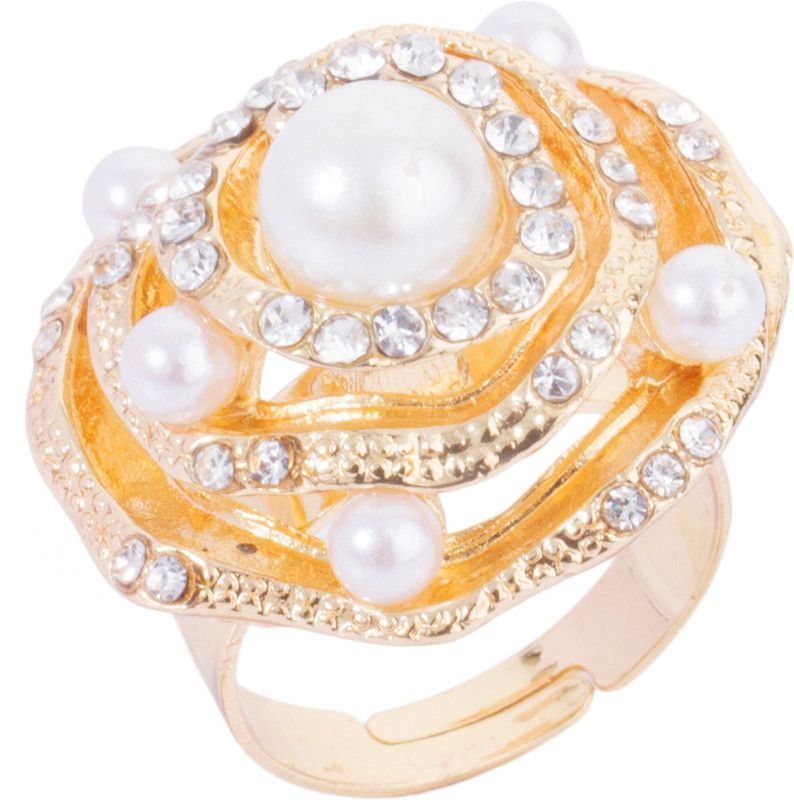 cocktail Alloy Pearl 18K Yellow Gold Plated Ring