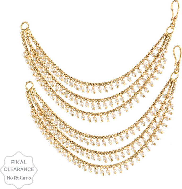 Sadnya exclusive Designer 3 Pearl line chain Earring -PRERchain03 Pearl Brass Drops & Danglers