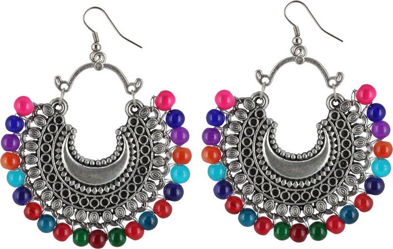 Andaaz Multi-Colour Oxidized Silver Dangle & Drop For Women Beads Silver, Metal Chandbali Earring