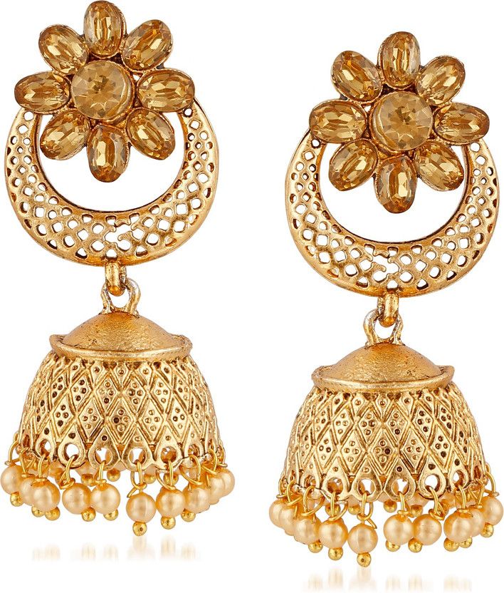 Traditional Pearl Jewellery Gold Jhumki Party Wear Stylish Jhumka Earrings For women Girls Necklace Jewellery set for girls women - jhumki earrings-249 Cubic Zirconia Copper Jhumki Earring