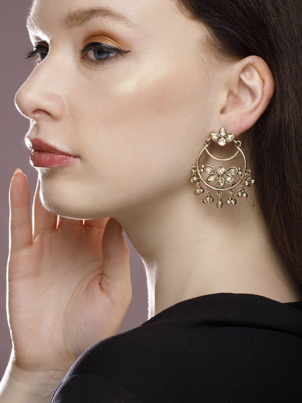 Rubans Silver Plated kundan chandbali earring. Alloy Chandbali Earring
