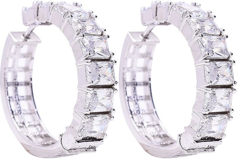 Silver Plated American Diamond CZ Hoop Earrings Cubic Zirconia Brass Hoop Earring