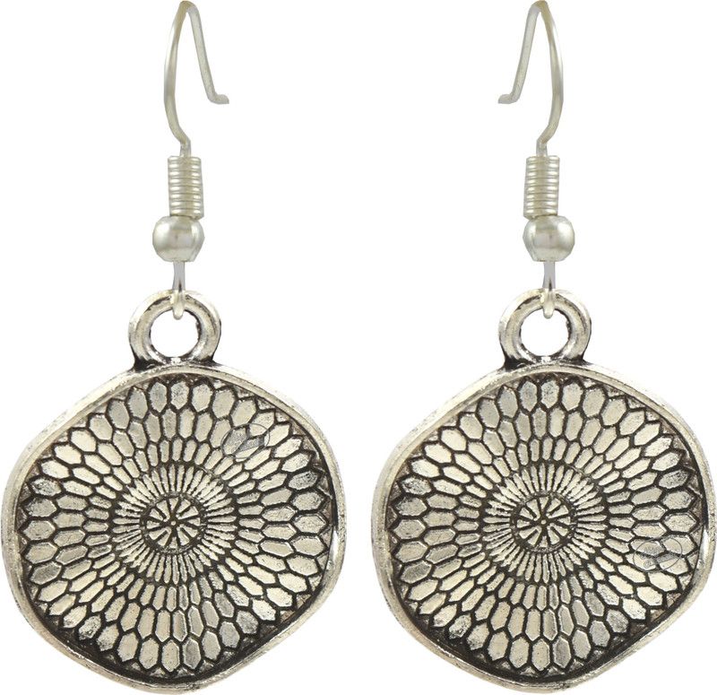 Oxidised German Silver Stylish 3D Coin Charm German Silver Drops & Danglers
