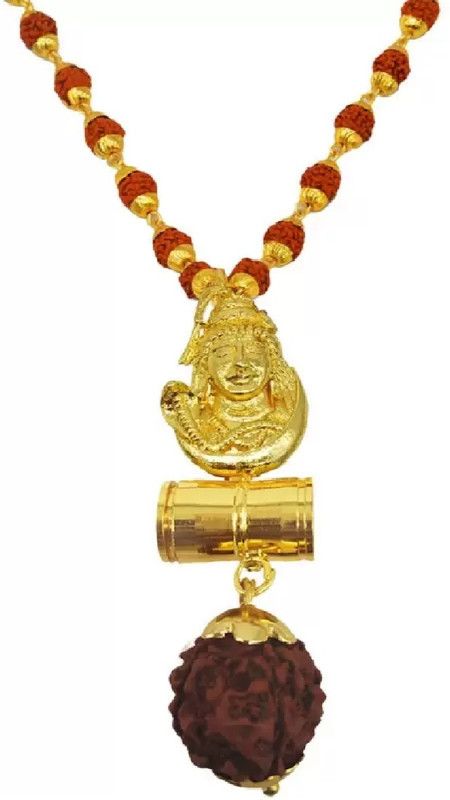 Lord Shiva Ji Rudraksha Damroo Pendant with Mala for Men & Women Gold-plated Brass Pendant