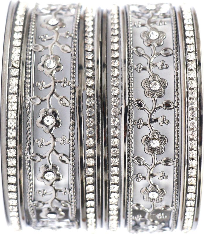 Metal Black Silver, Gold-plated Bangle Set  (Pack of 14)