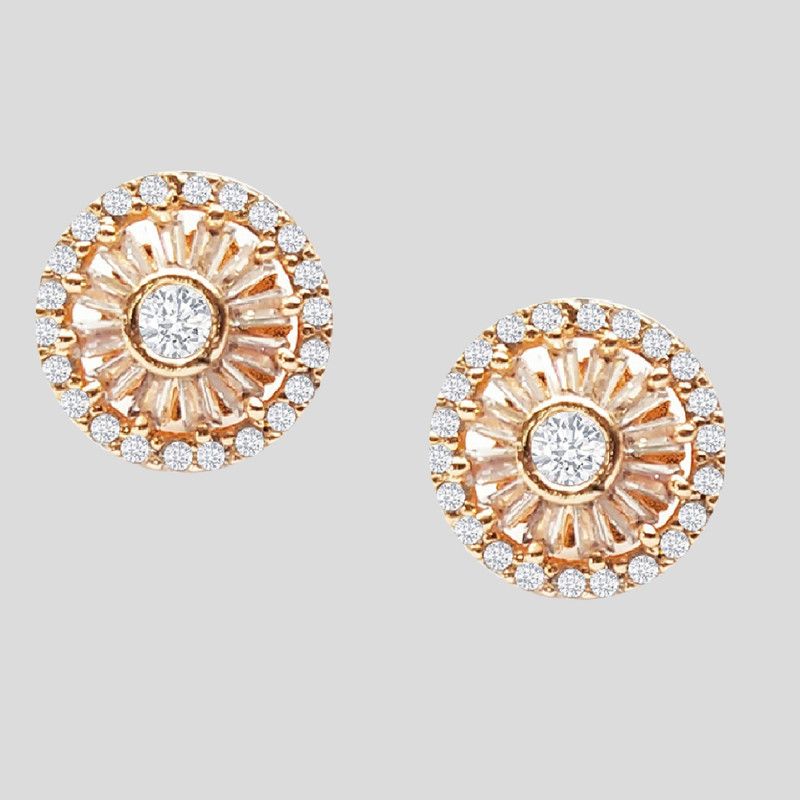 Rose Gold Tone Round Cubic Zirconia Cubic Zirconia, Crystal, Zircon Brass, Metal Stud Earring