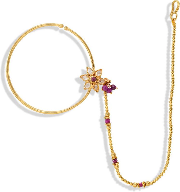 SHI Jewellery Pearl, Ruby Gold-plated Plated Mother of Pearl, Metal Nathiya