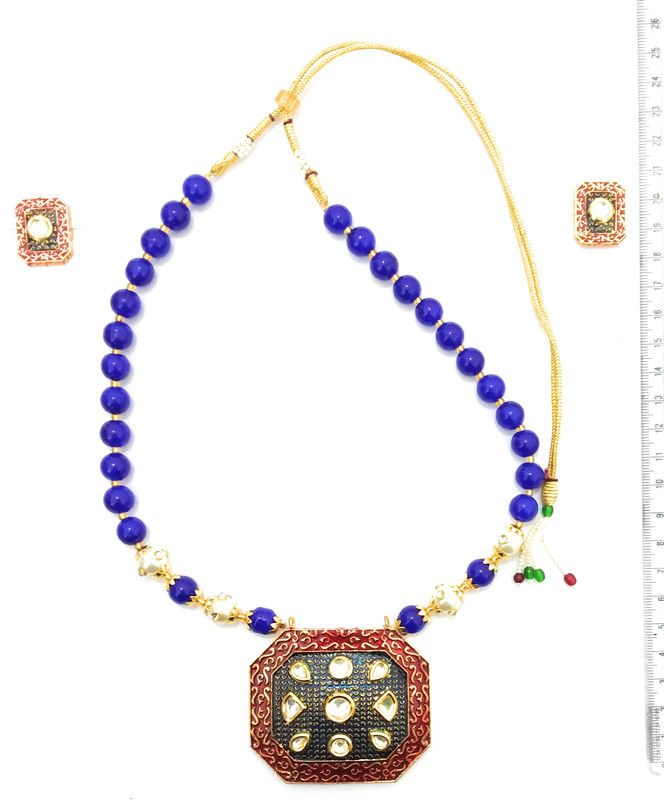 Fabric, Glass Blue, Gold, Brown Jewel Set  (Pack of 1)