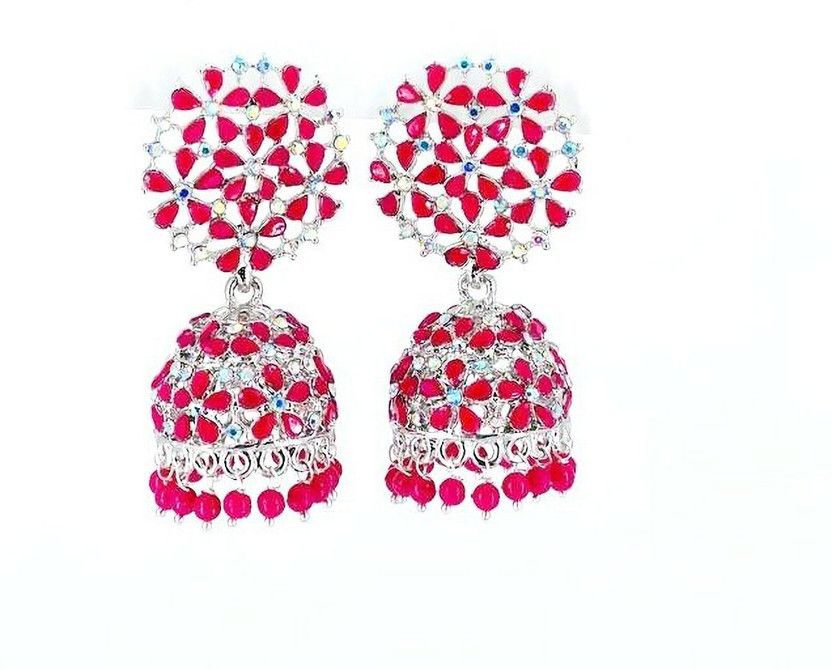 Jewellery Fancy Pastel Red Round Shape Imitation Earrings Women Girls Cubic Zirconia Alloy Earring Set