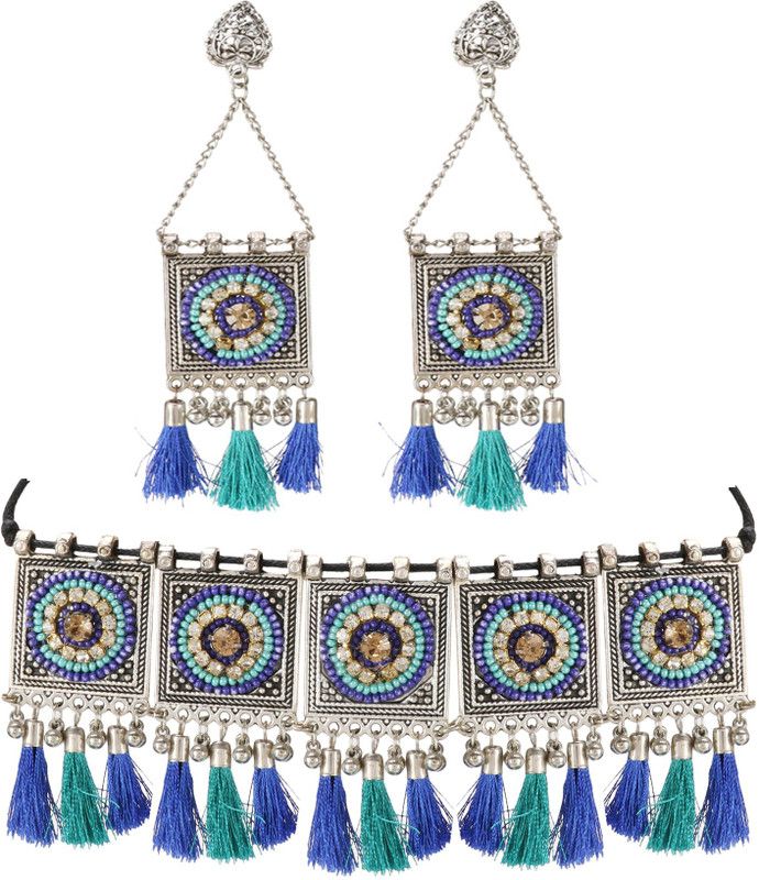 Silver Silver Silver, Blue Jewel Set  (Pack of 1)
