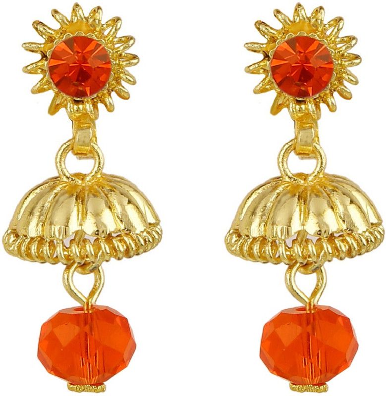 Orange Colour Floral Style Alloy Non Piercing Jhumki Jhumka Earrings for Non-Pierced Ears Alloy Clip-on Earring