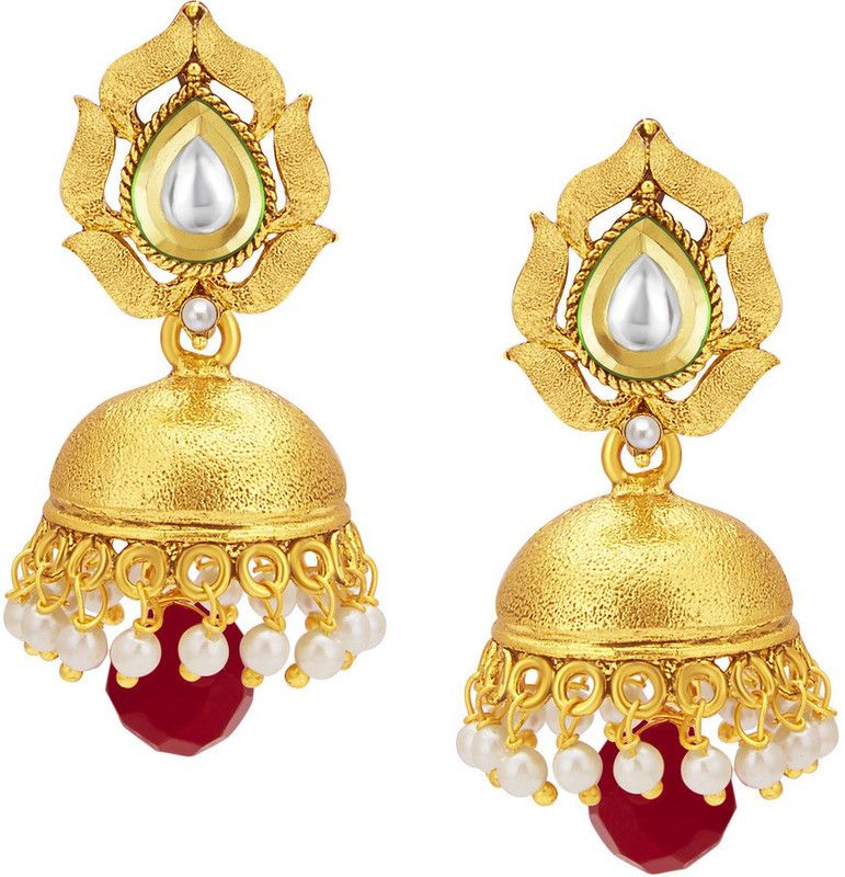 Wavy Jhumki Gold Plated Kundan Alloy Jhumki Earring