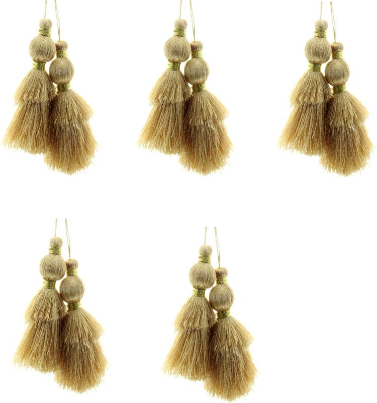Fashionhaat Golden Tassel Latkan Dome Shape with Double Layered Cut, Suitable For suit Kurtis Gown Saree Blouse Dupatta Lehenga Set of 5 Pairs(Golden) Brooch  (Gold)