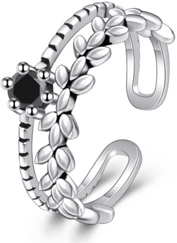 Charming Floral Solitaire Design Ring for Women and Girls Brass, Alloy Cubic Zirconia Rhodium Plated Ring
