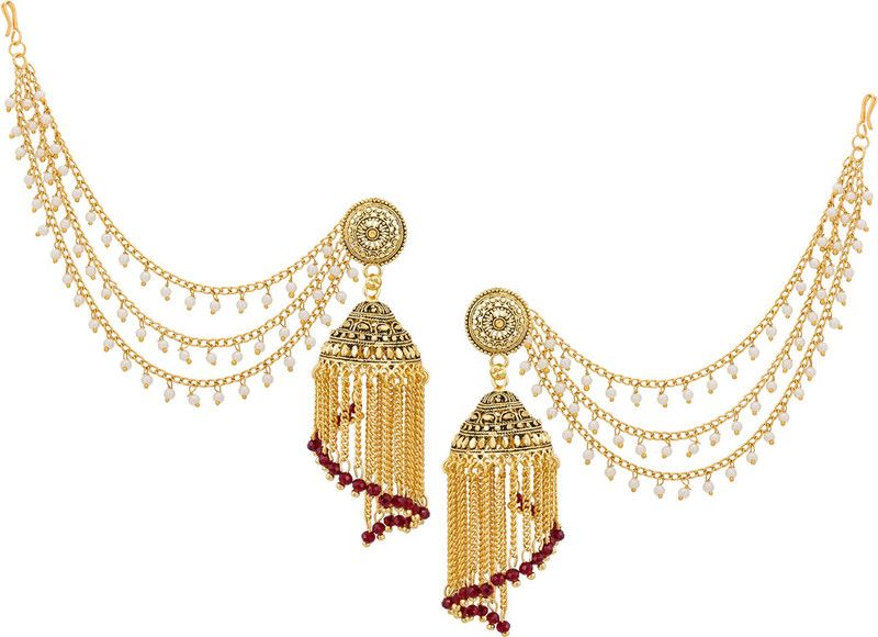 Bahubali Long Chain Jhumkha Pearl Alloy Jhumki Earring