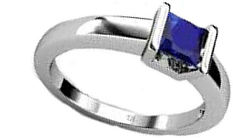 Certified Blue Sapphire (Neelam) Square 8.25 Ratti or 7.50 Carat for Male & Female 92.5 Sterling Silver Sterling Silver Ring