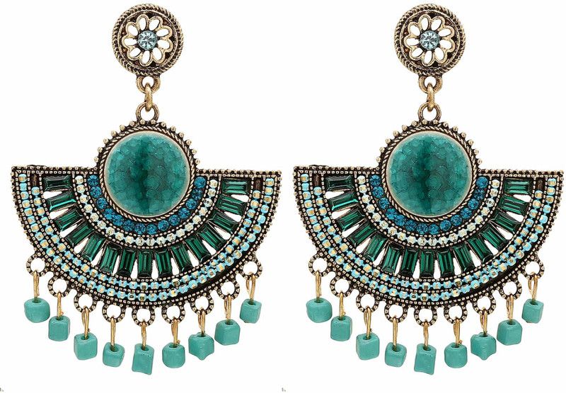 Bohemian Flower Long Tassel Hypoallergenic Skin Friendly Crystal Alloy Chandbali Earring
