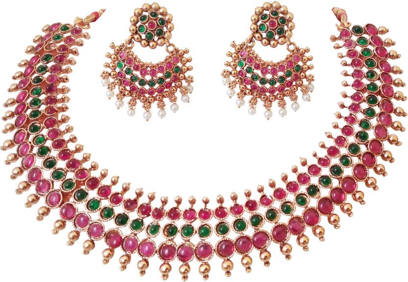 Alloy Ruby Red, Green, Gold Jewel Set  (Pack of 1)