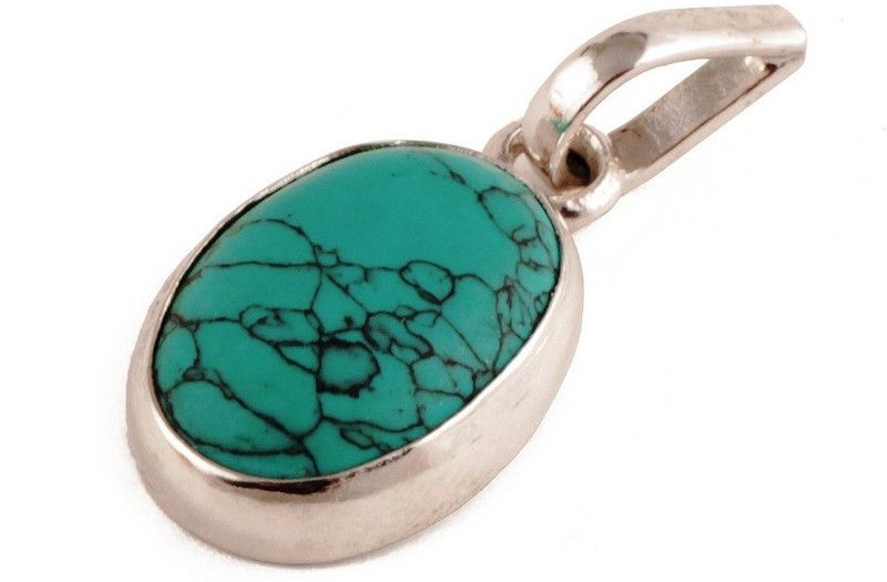 Natural & Original Turquoise | Firoza Stone Pendant In White Metal With Lab Certificate (7-7.5 Ct Approx) (1 Pc) Turquoise Stone Pendant