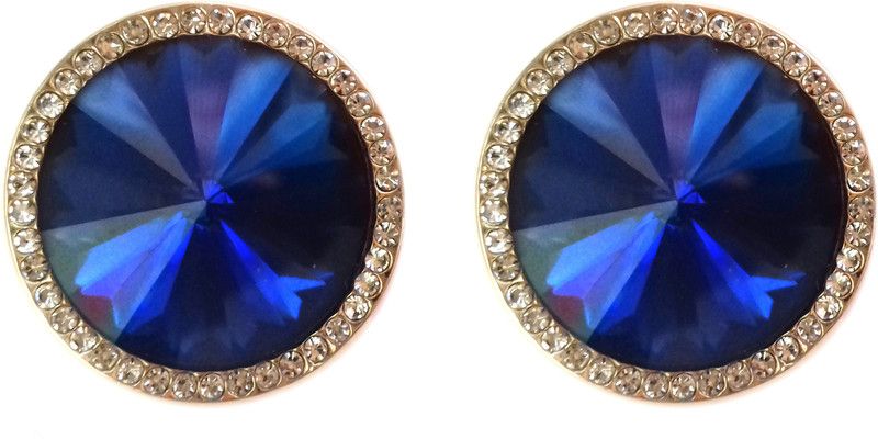 Blue Colour Stylish Round Shape Crystal Stone Stud Diamond Cut Party Wear Earrings for Women & Girls Alloy Stud Earring