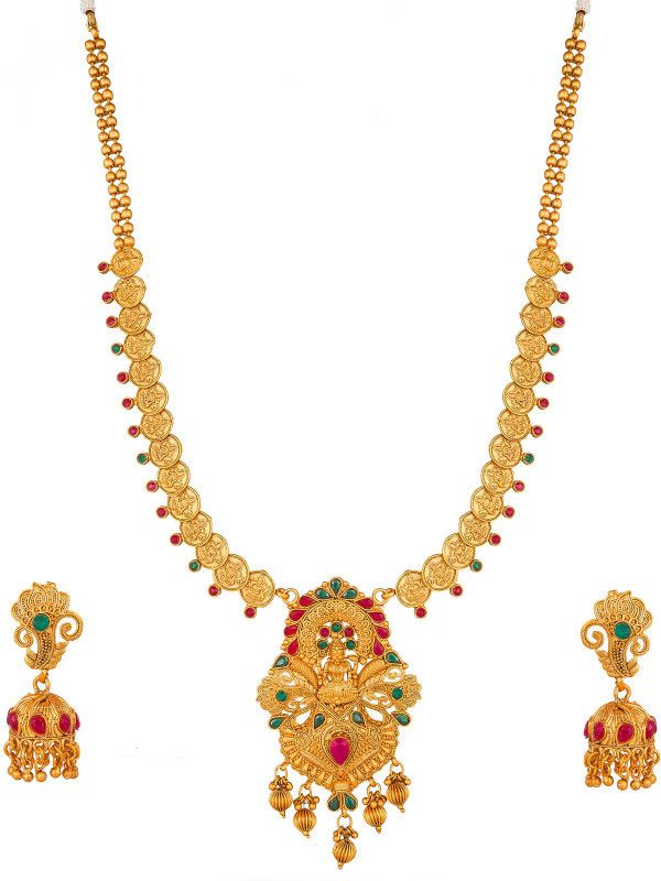 Alloy Gold-plated Gold, Green, Red Jewel Set  (Pack of 1)