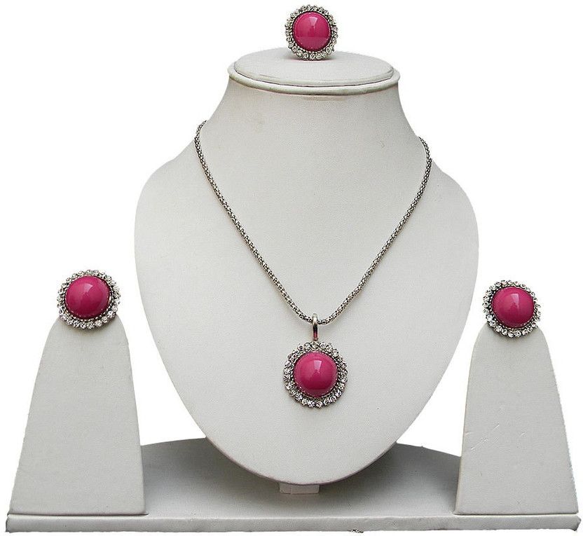 Alloy Black Silver Pink, Silver Jewel Set  (Pack of 1)