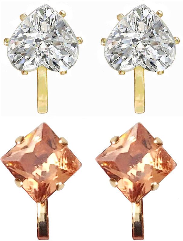Multicolour Non Piercing Clip-on Stud Earrings for Non Pierced Ears (Pack of 2) Alloy Stud Earring