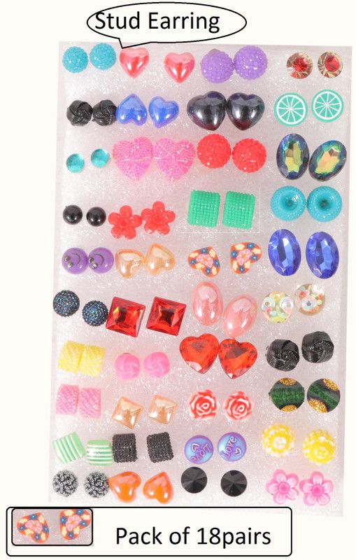 Different Collection Designer StudEarring Artificial MultiColour Earrings 18pair Beads Acrylic Earring Set
