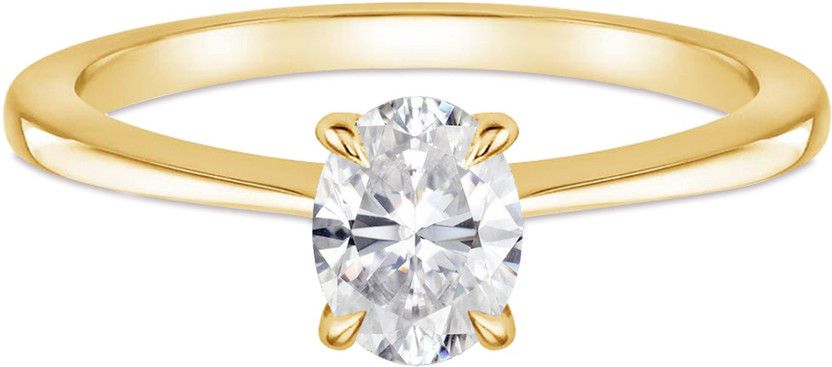 Oval Shape White Diamond Engagement Ring For Women 14K Gold Finish Solitaire Diamond Sterling Silver Diamond Gold Plated Ring
