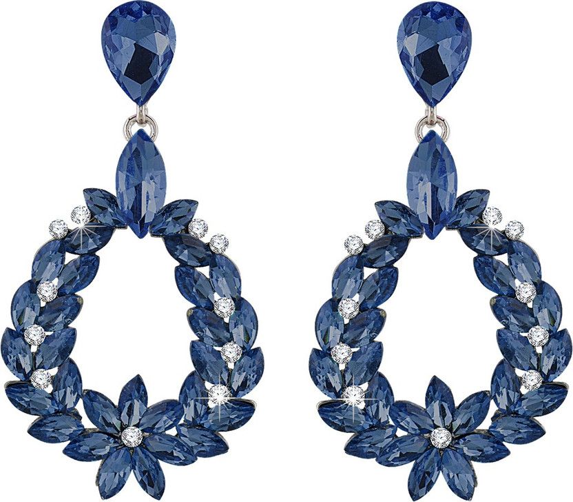Elegant A5 Grade Sparkling Blue Crystal Crystal Drop Earrings For Women Crystal Metal Drops & Danglers