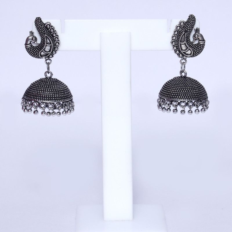 karni oxidized silver earrings Brass Jhumki Earring