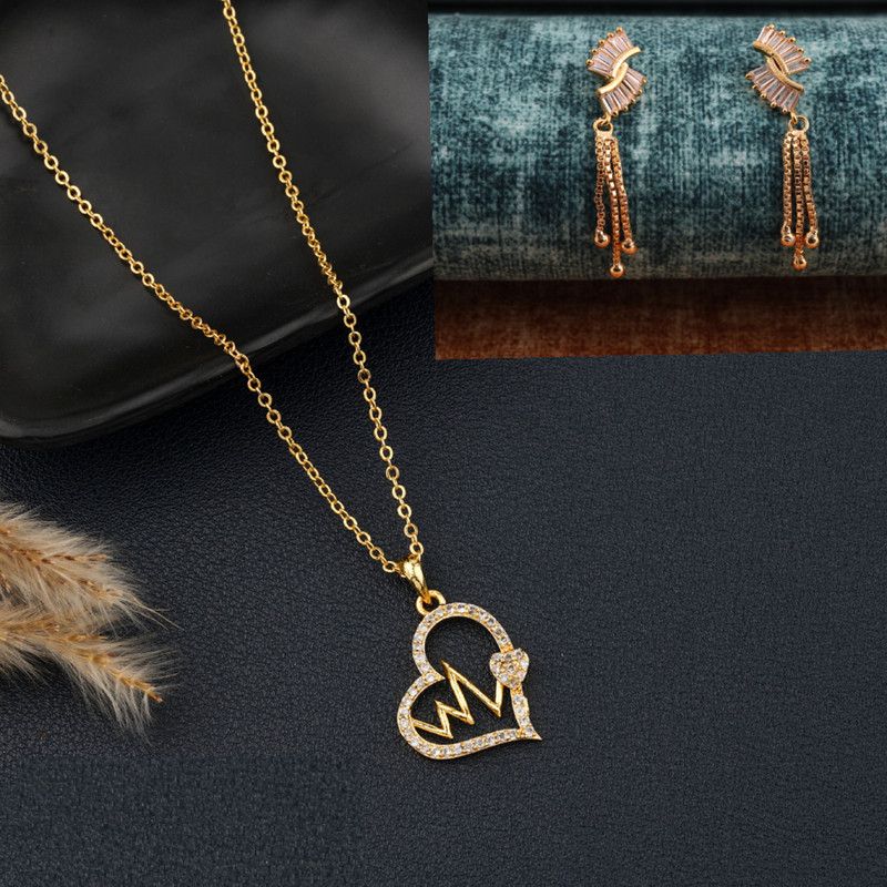 Finish Antique Combo Necklace Chain with earring for women & girls Diamond Gold-plated Plated Alloy Chain Set