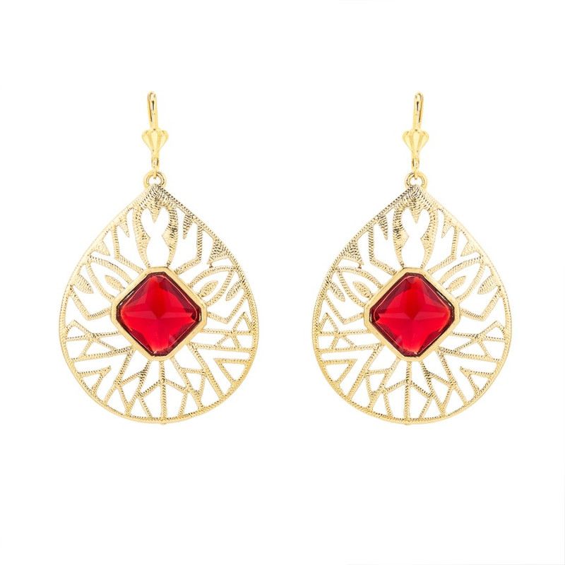 Stone Ruby Brass Drops & Danglers