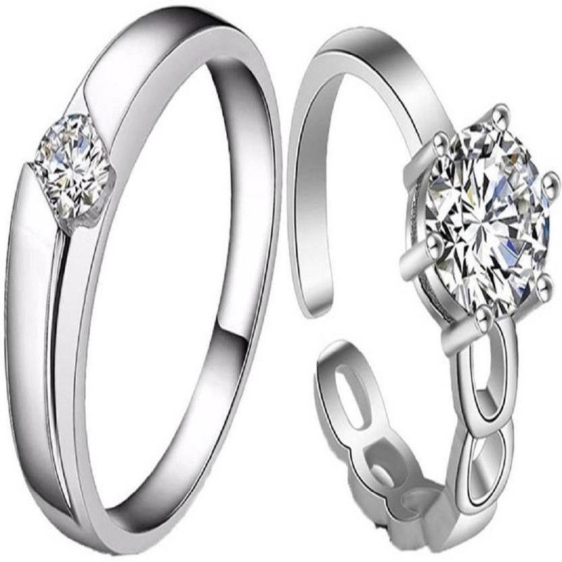 Alloy Crystal Silver Plated Ring Metal Cubic Zirconia Silver Plated Ring Set