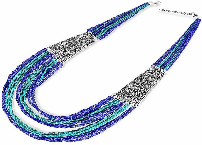 Mulit Layer Beads Long Necklace Beads Silver Plated Brass Necklace
