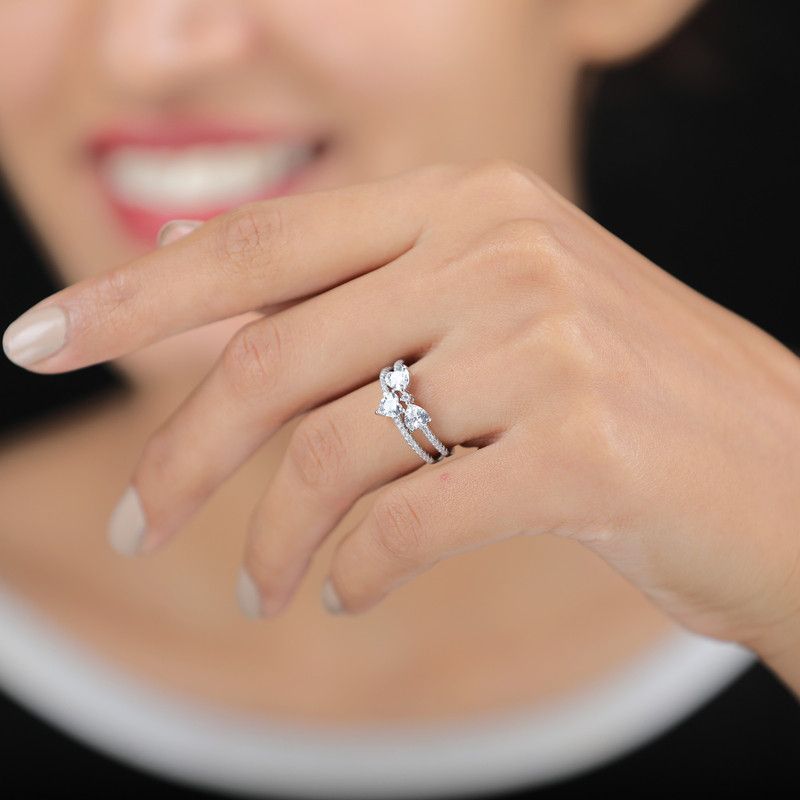 Bow Style Diamond Sterling Silver Cubic Zirconia Sterling Silver Plated Ring Set