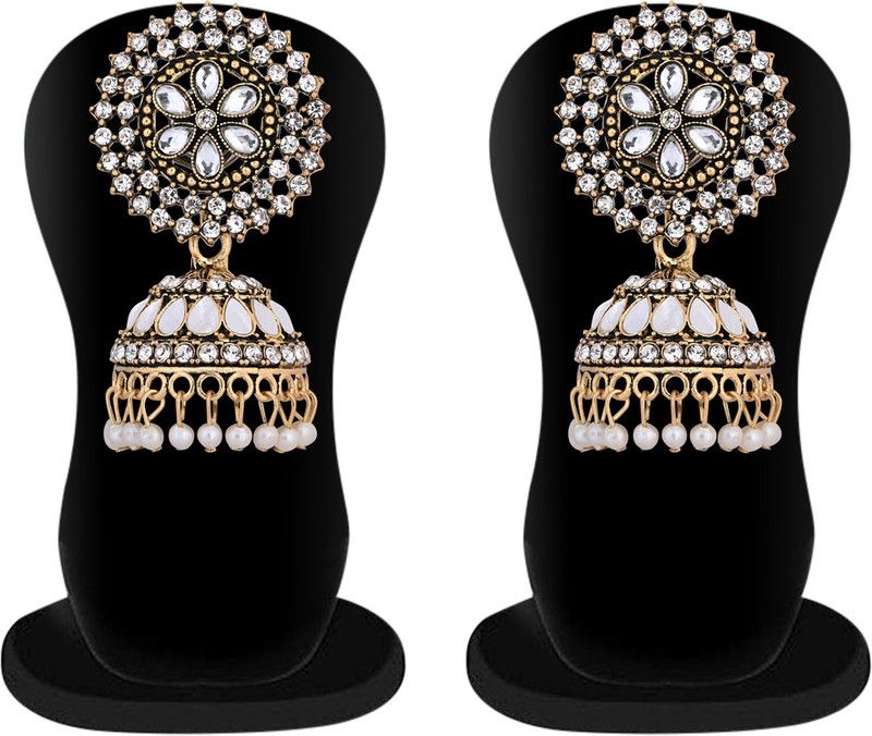 Gold Plated Kundan Studded Meenakari Jhumka Earrings Brass Jhumki Earring Copper, Metal Jhumki Earring