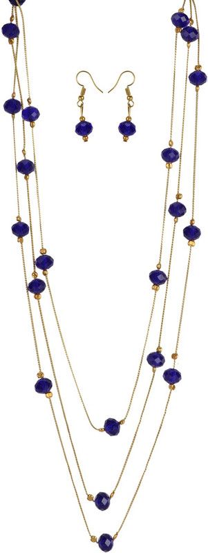 Brass Gold-plated White, Blue Jewel Set  (Pack of 1)