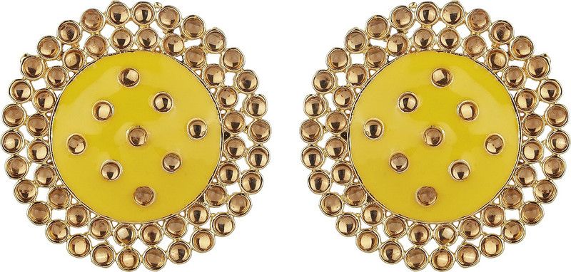 Enamel Crystal Studds Earrings Golden & Gold Yellow Brass Alloy Copper Material Earrings - Made in India Earrings for Women's Fashion Jewelry Earrings for Girls & Women's Brass Stud Earring