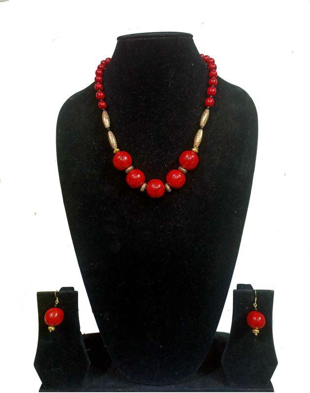 Brass, Resin Jewel Set  (Red, Gold)