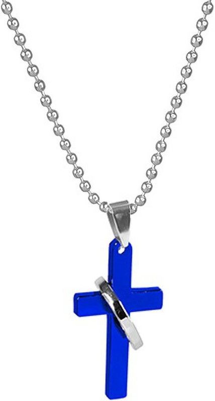 Small Size Blue Holy Jesus Christ Cross Isa Masih Ring Locket Pendant Necklace Stainless Steel Locket Set
