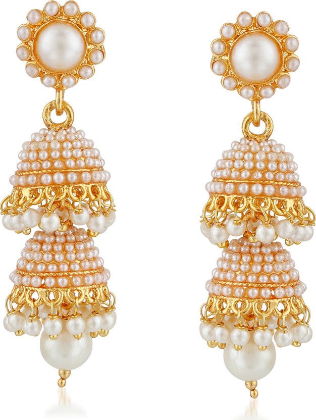 Traditional Pearl Jewellery Gold Jhumki Party Wear Stylish Jhumka Earrings For women Girls Necklace Jewellery set for girls women - jhumki earrings-247 Cubic Zirconia Copper, Brass Jhumki Earring