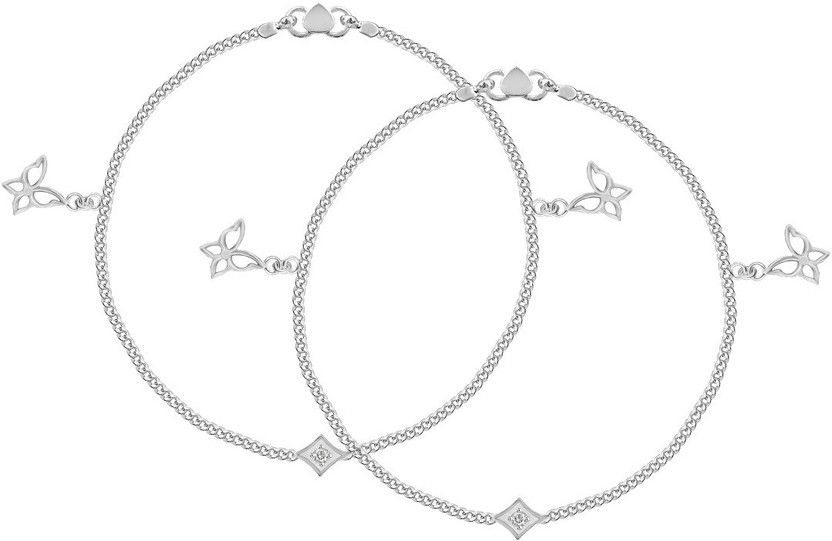 MJ 925 Cute Butterfly Charms Sterling Silver Anklet  (Pack of 2)
