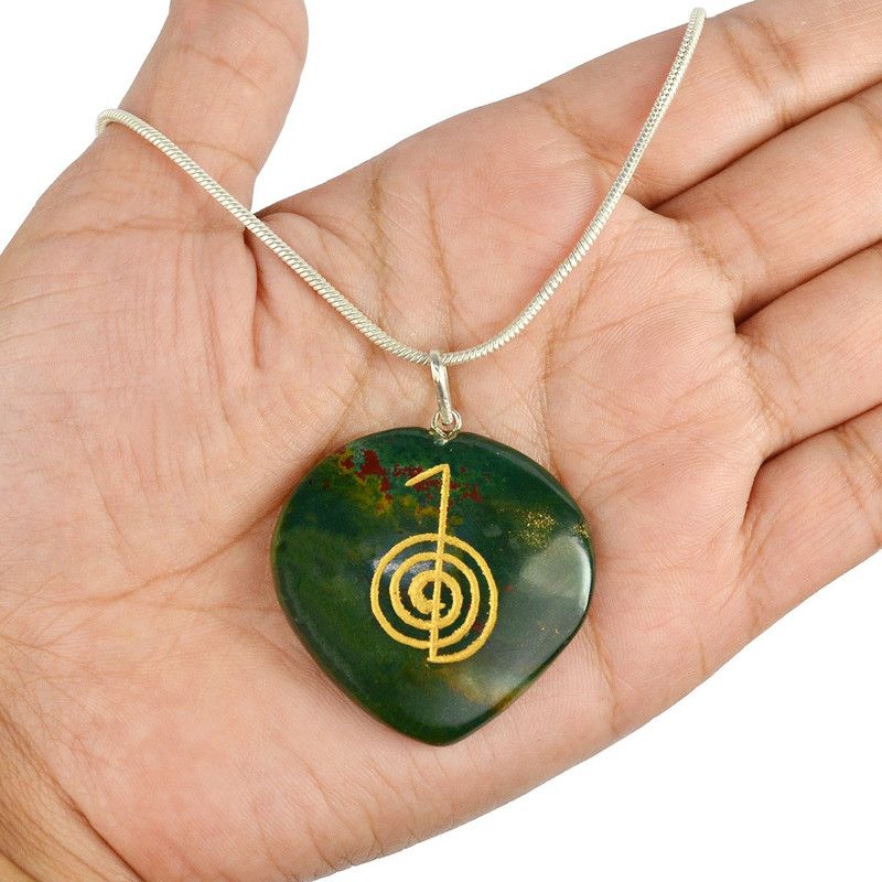Natural Crystal Bloodstone Pendant Heart Pendant Cho Ku Ray Pendant Crystal Pendant Heart Shape Stone Pendant Reiki Healing Pendant With Silver Polish Metal Chain Healing Stone Pendant With Chain - Pendant Size 30-35 mm Approx Crystal Crystal Pendant