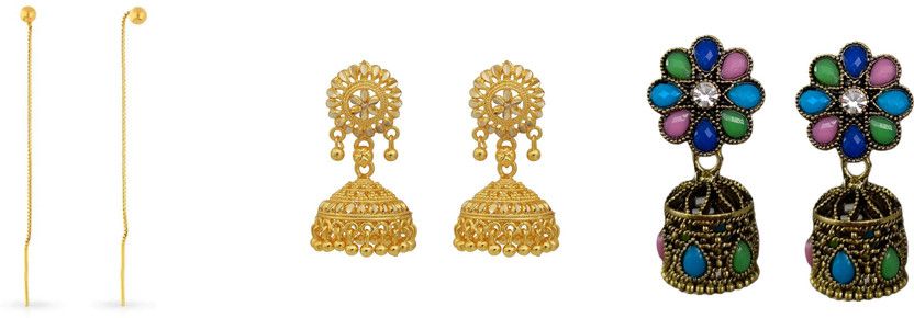 Elite premium Earrings 3 Pairs Combo Brass Jhumki Earring, Ear Thread