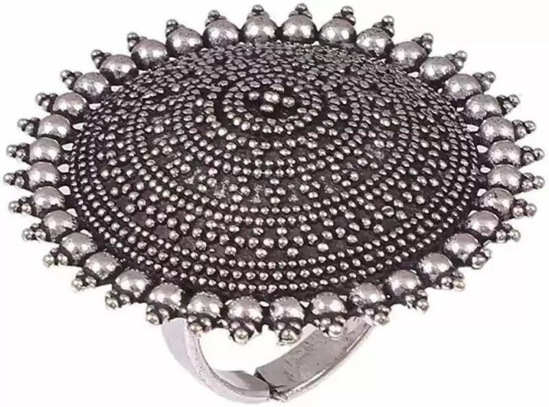 Oxidized German Silver Adjustable Cocktail Finger Ring Alloy Silver Plated Ring