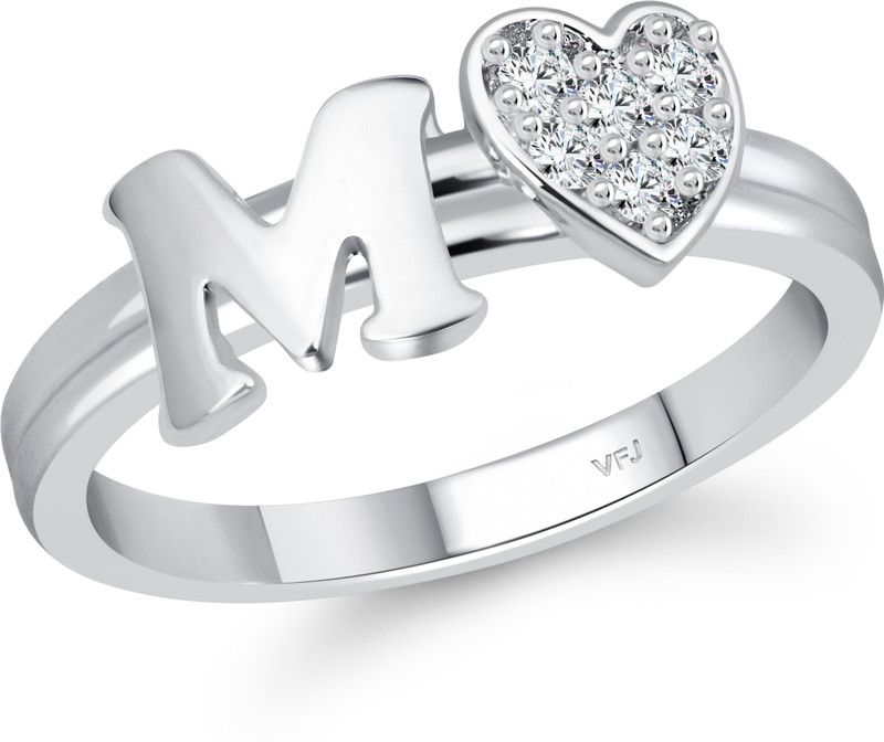 Vighnaharta cz alloy Rhodium plated Valentine collection Initial '' M '' Letter with heart ring alphabet collection for women and Girls Alloy Cubic Zirconia Rhodium Plated Ring