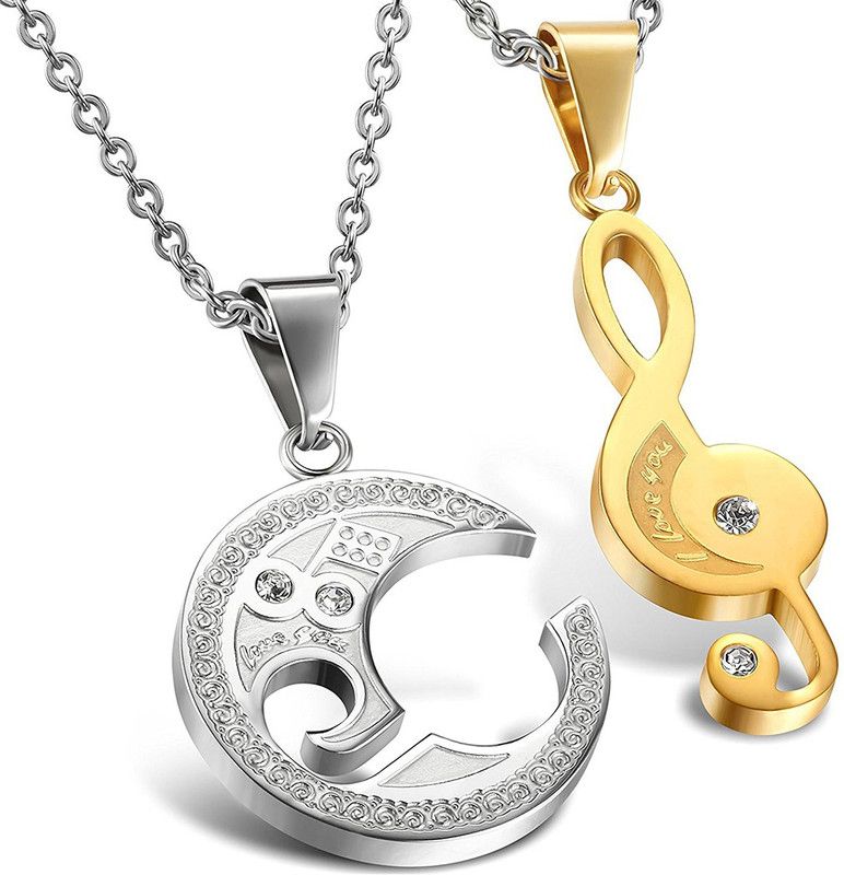 Best Friend Puzzle Music Note Engraved Couple Stainless Steel